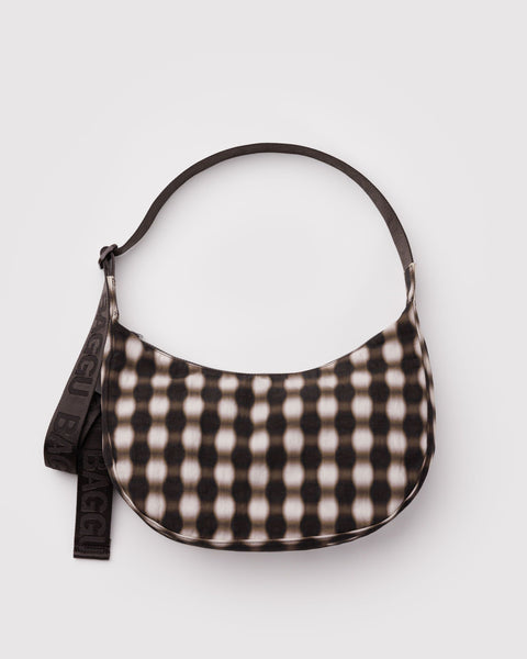 BAGGU Wholesale Shop All Medium Nylon Crescent Bag - Blurred Gingham Brown