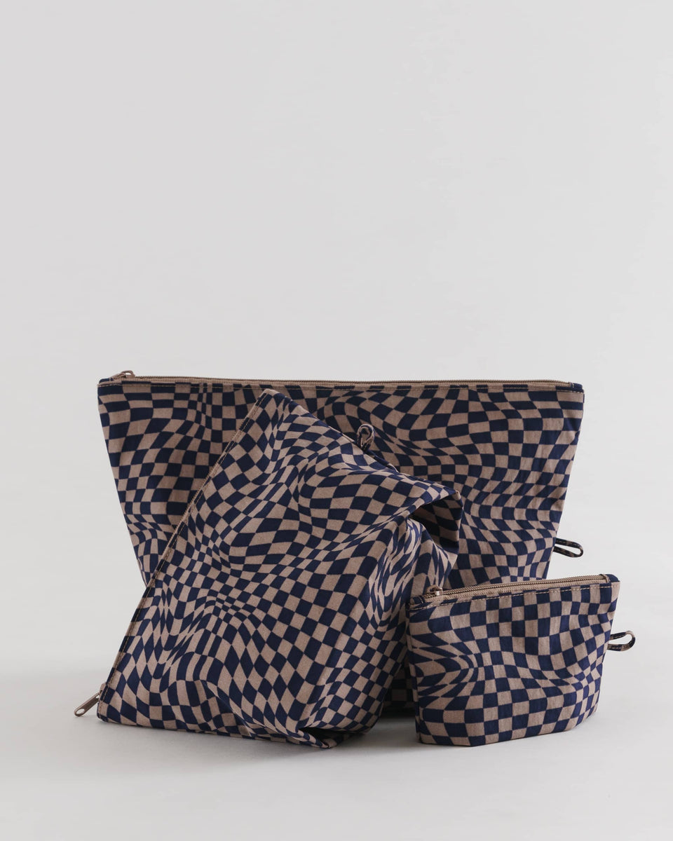 BAGGU Wholesale Pouches Go Pouch Set - Indigo Trippy Checker