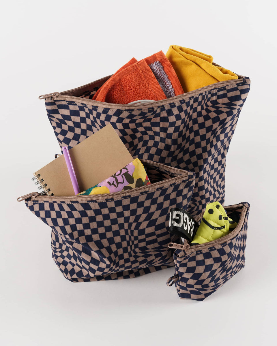 BAGGU Wholesale Pouches Go Pouch Set - Indigo Trippy Checker